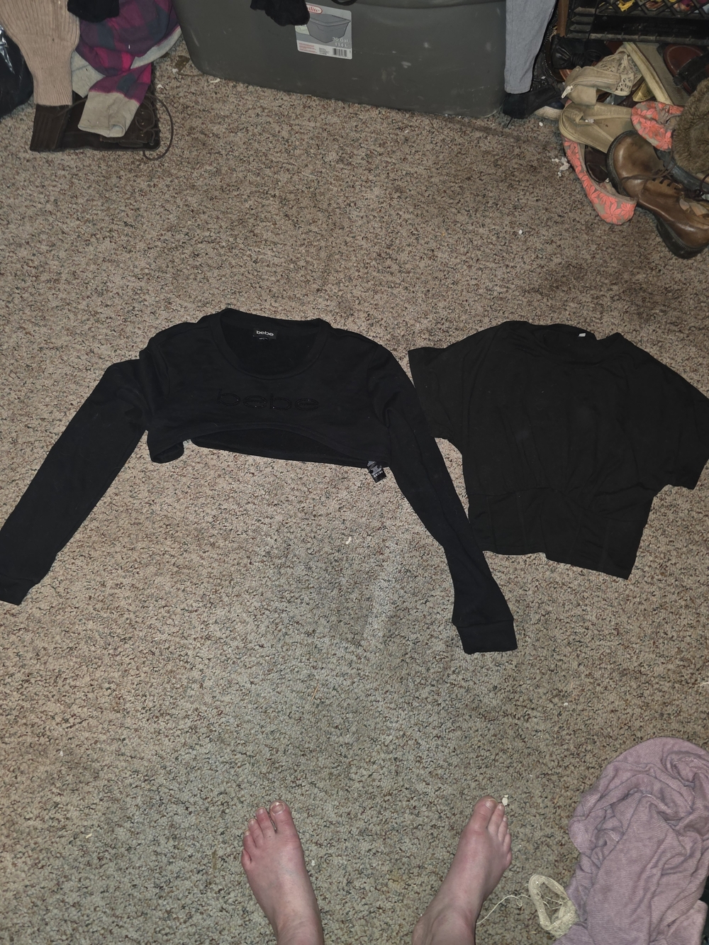 bebe Black Short Sleeve Crop Top & Shirt